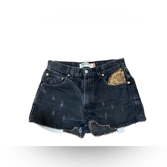 LEVIS REGULAR FIT 505 Black washed Customized Shorts - Picture 1 of 5